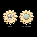Bezel Set Gem/Opal Sunflower Flatback Stud Earring / Nosering - Opal in 14Kt Yellow Gold