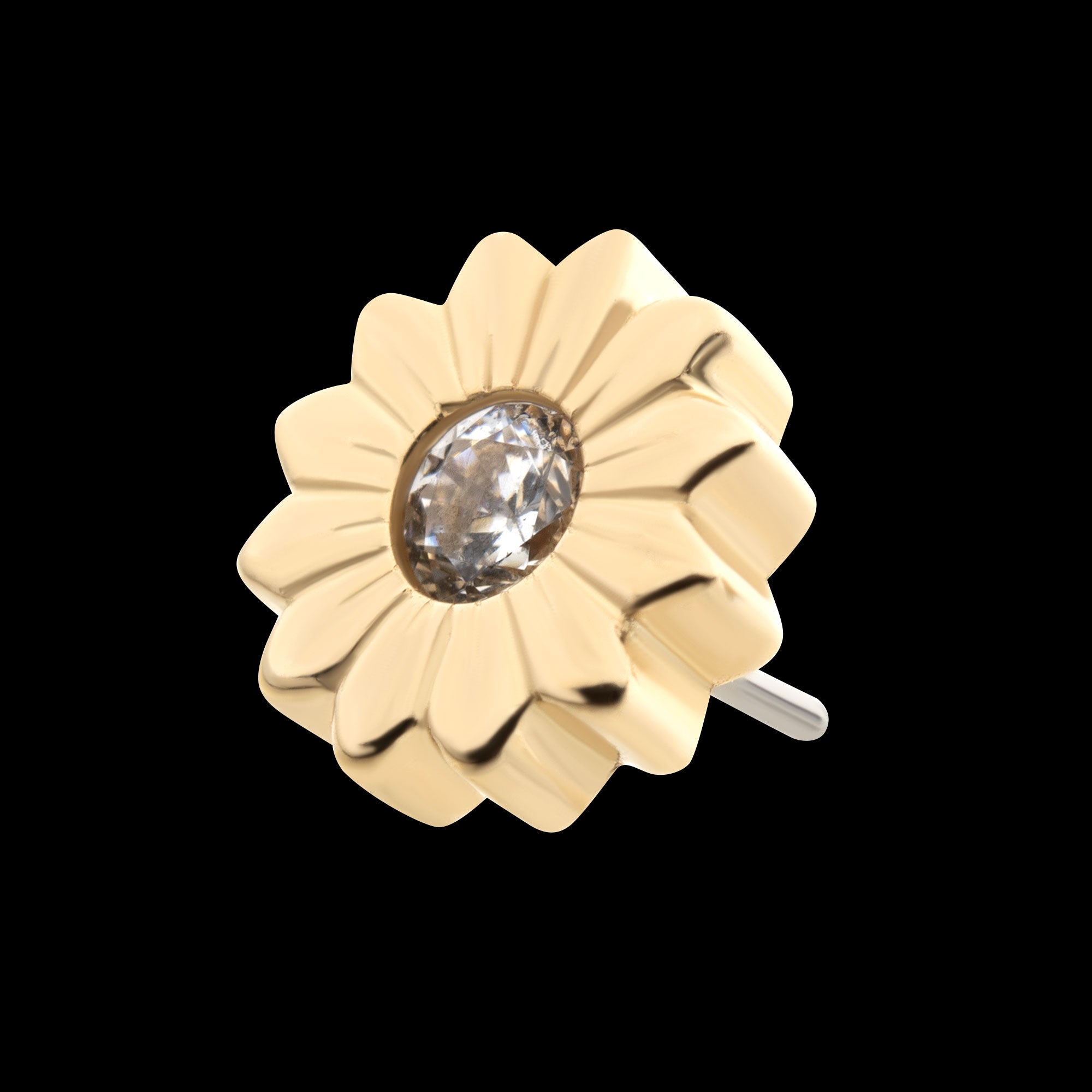 Bezel Set Gem/Opal Sunflower Flatback Stud Earring / Nosering - Opal in 14Kt Yellow Gold