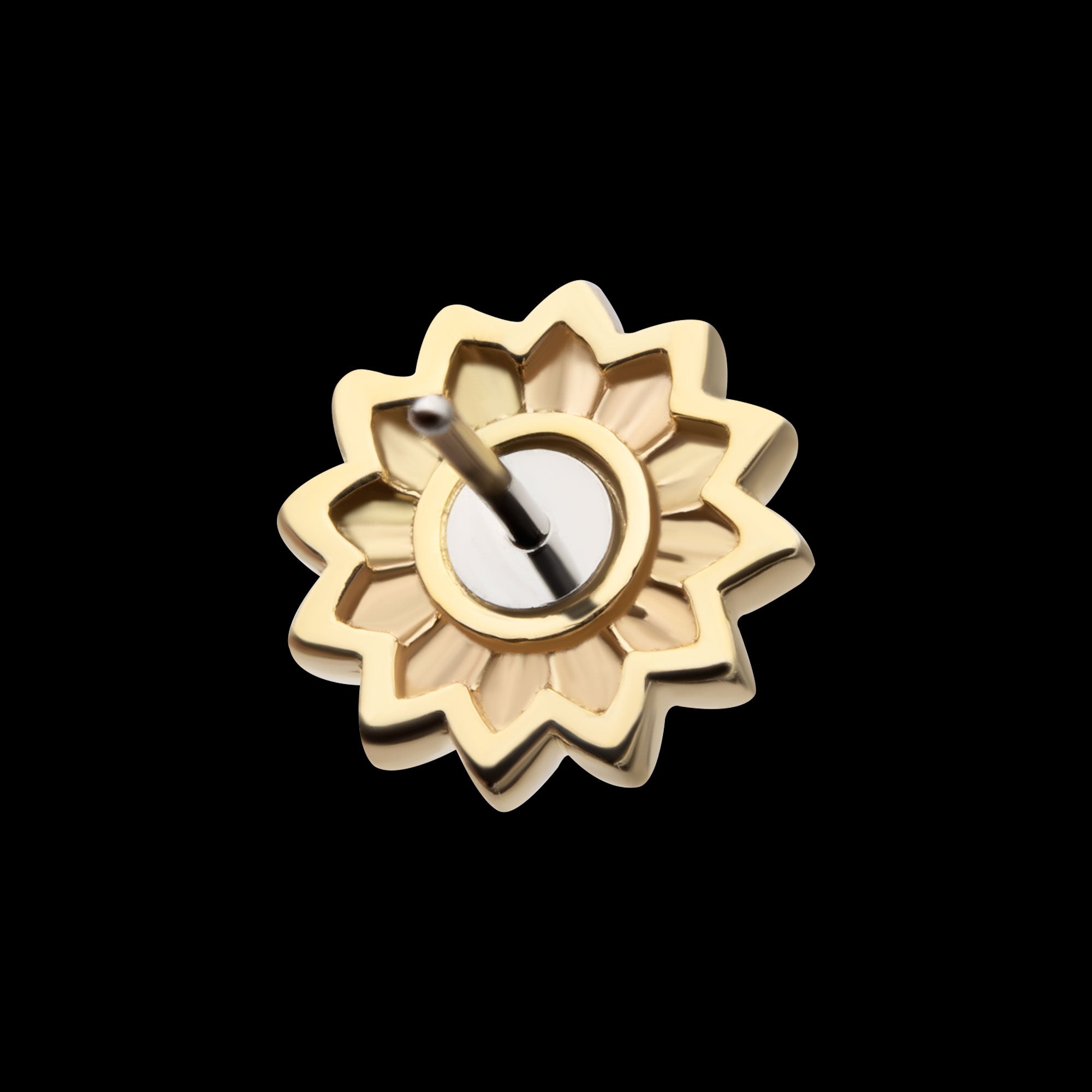 Prong Set Round White Opal Sunflower Flatback Stud Earring / Nosering - White Opal & Opal in 14Kt Yellow Gold