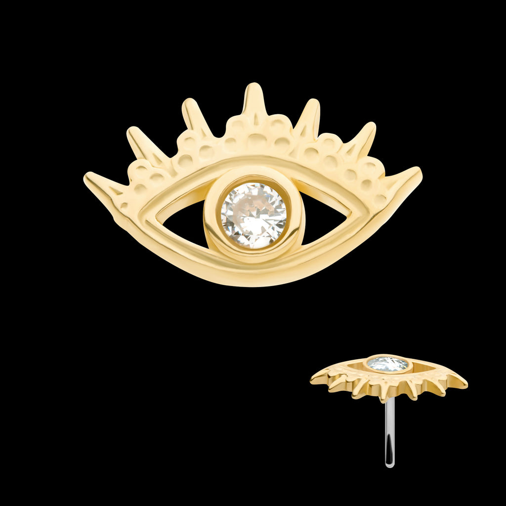 Bezel Set Gem/Opal Evil Eye Flatback Stud Earring / Nosering - Opal in 14Kt Yellow Gold