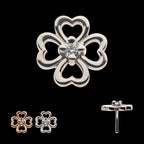Prong Set Clear CZ 4-Leaf Clover Flatback Stud Earring / Nosering - Clear CZ in 14Kt Gold