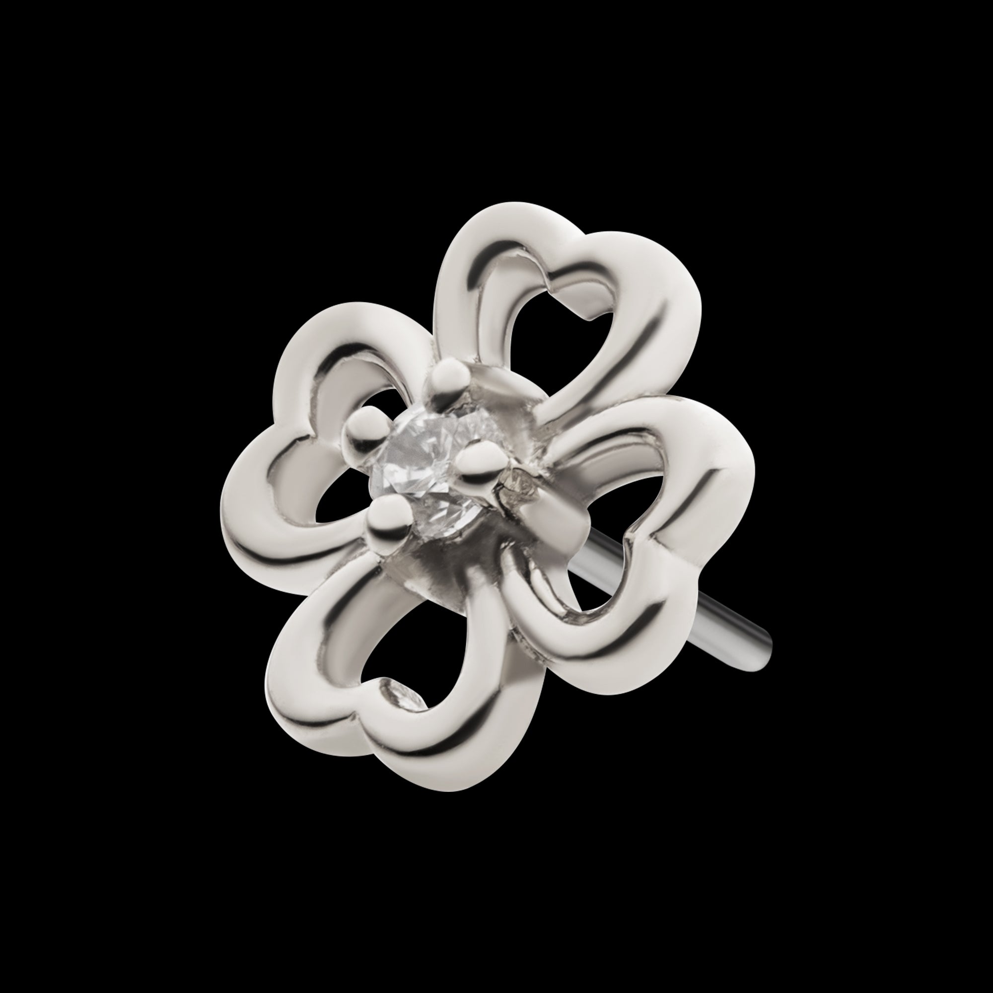 Prong Set Clear CZ 4-Leaf Clover Flatback Stud Earring / Nosering - Clear CZ in 14Kt Gold