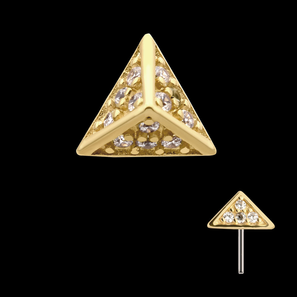 Prong Set CZ Short Pyramid Flatback Stud Earring / Nosering - CZ in 14Kt Yellow Gold