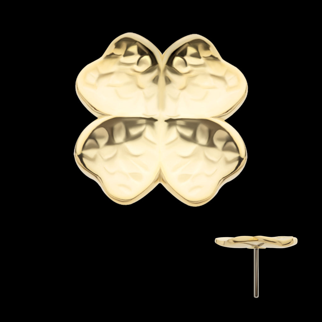 Hammered Clover Flatback Stud Earring / Nosering - 14Kt Yellow Gold