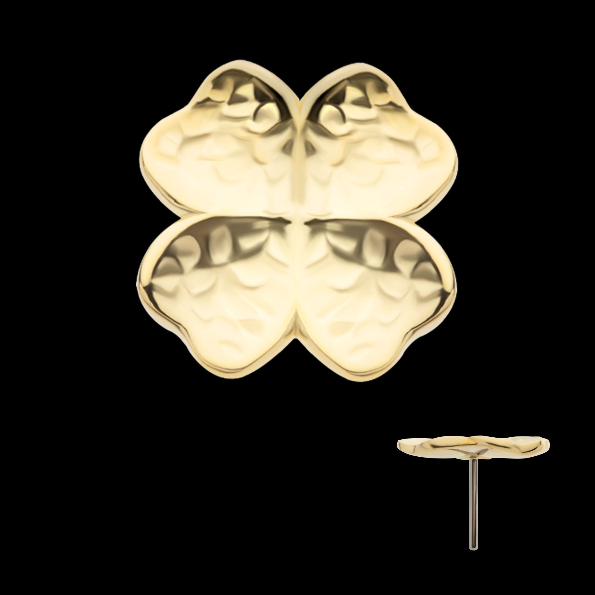 Hammered Clover Flatback Stud Earring / Nosering - 14Kt Yellow Gold