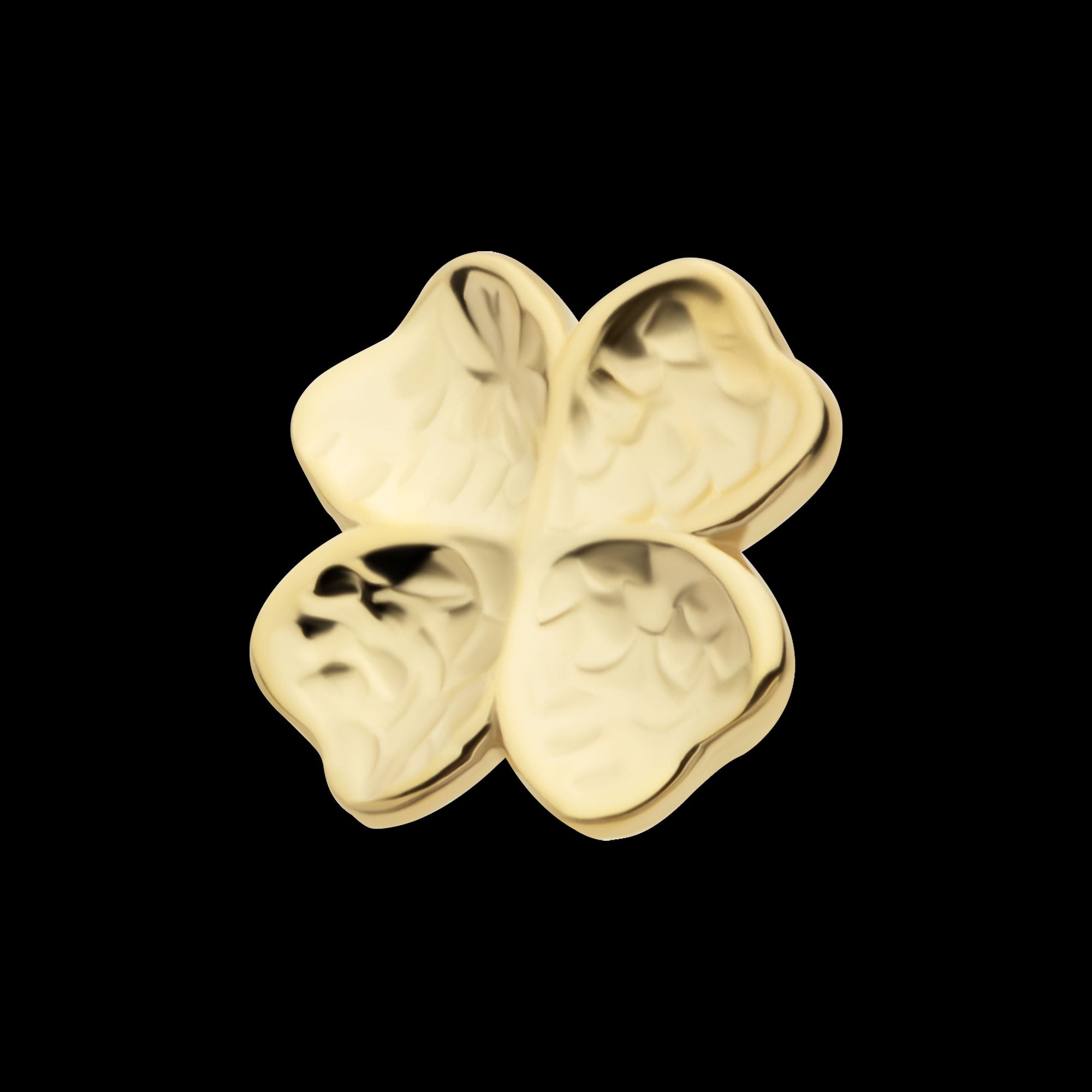 Hammered Clover Flatback Stud Earring / Nosering - 14Kt Yellow Gold