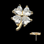 Prong Set Heart CZ Gem 4-Petal Clover Flatback Stud Earring / Nosering - CZ in 14Kt Yellow Gold
