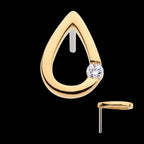 Bezel Set Round Gem Cut Out Teardrop Flatback Stud Earring / Nosering - Gem in 14Kt Yellow Gold
