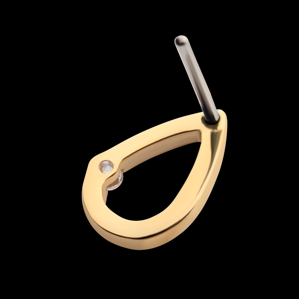 Bezel Set Round Gem Cut Out Teardrop Flatback Stud Earring / Nosering - Gem in 14Kt Yellow Gold