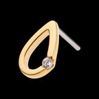 Bezel Set Round Gem Cut Out Teardrop Flatback Stud Earring / Nosering - Gem in 14Kt Yellow Gold