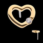 Bezel Set Round Gem Cut Out Heart Flatback Stud Earring / Nosering - Gem in 14Kt Yellow Gold