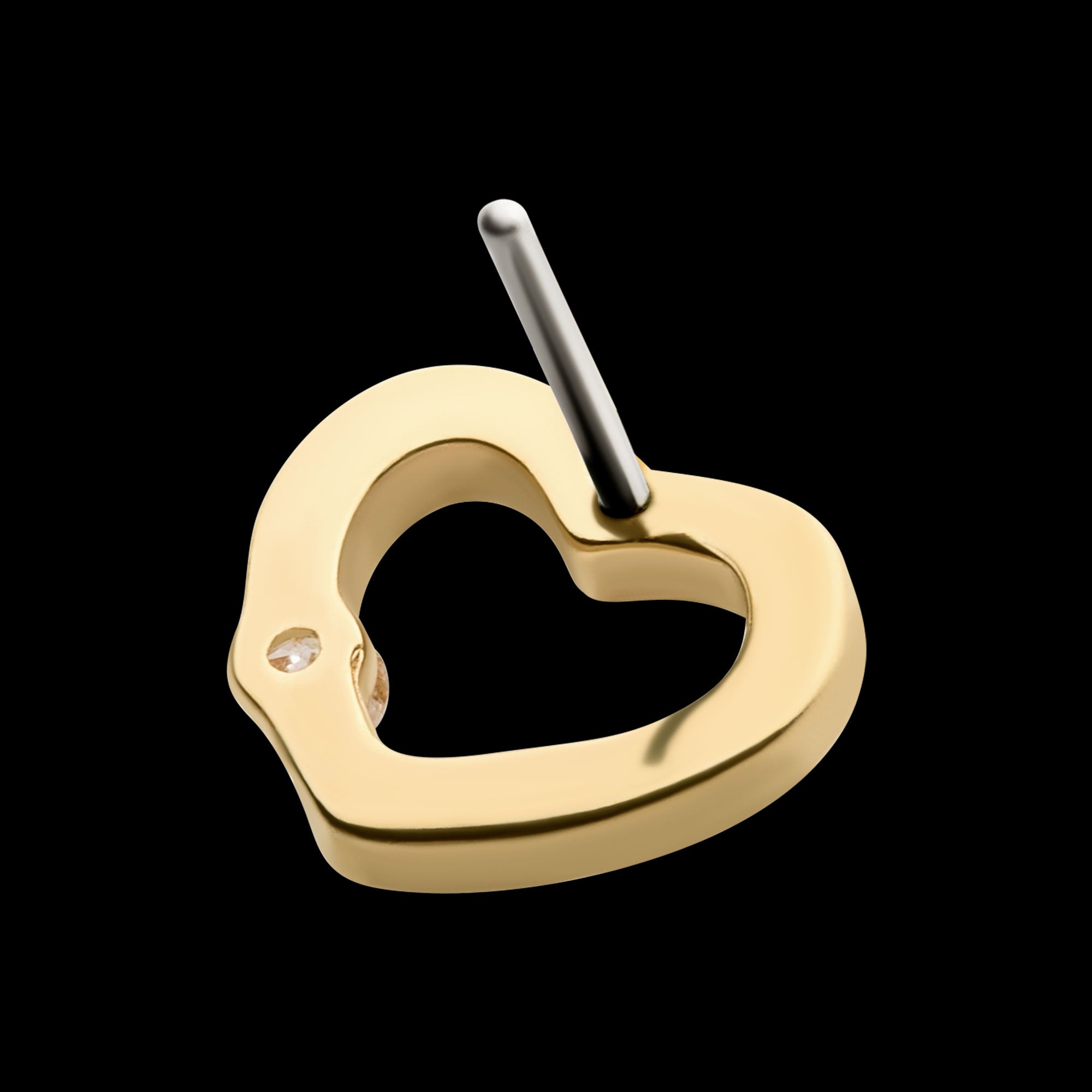 Bezel Set Round Gem Cut Out Heart Flatback Stud Earring / Nosering - Gem in 14Kt Yellow Gold