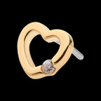 Bezel Set Round Gem Cut Out Heart Flatback Stud Earring / Nosering - Gem in 14Kt Yellow Gold