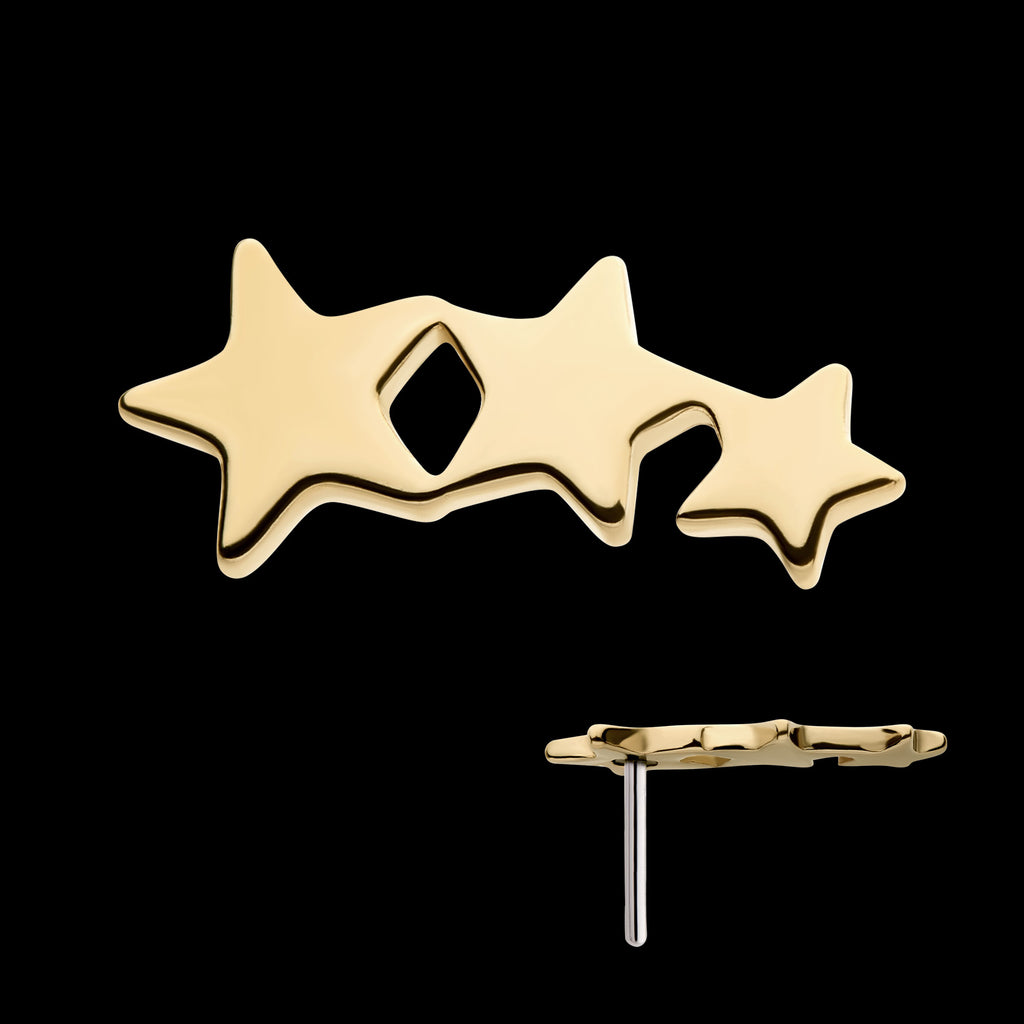 3-Cluster Star Flatback Stud Earring / Nosering - 14Kt Yellow Gold