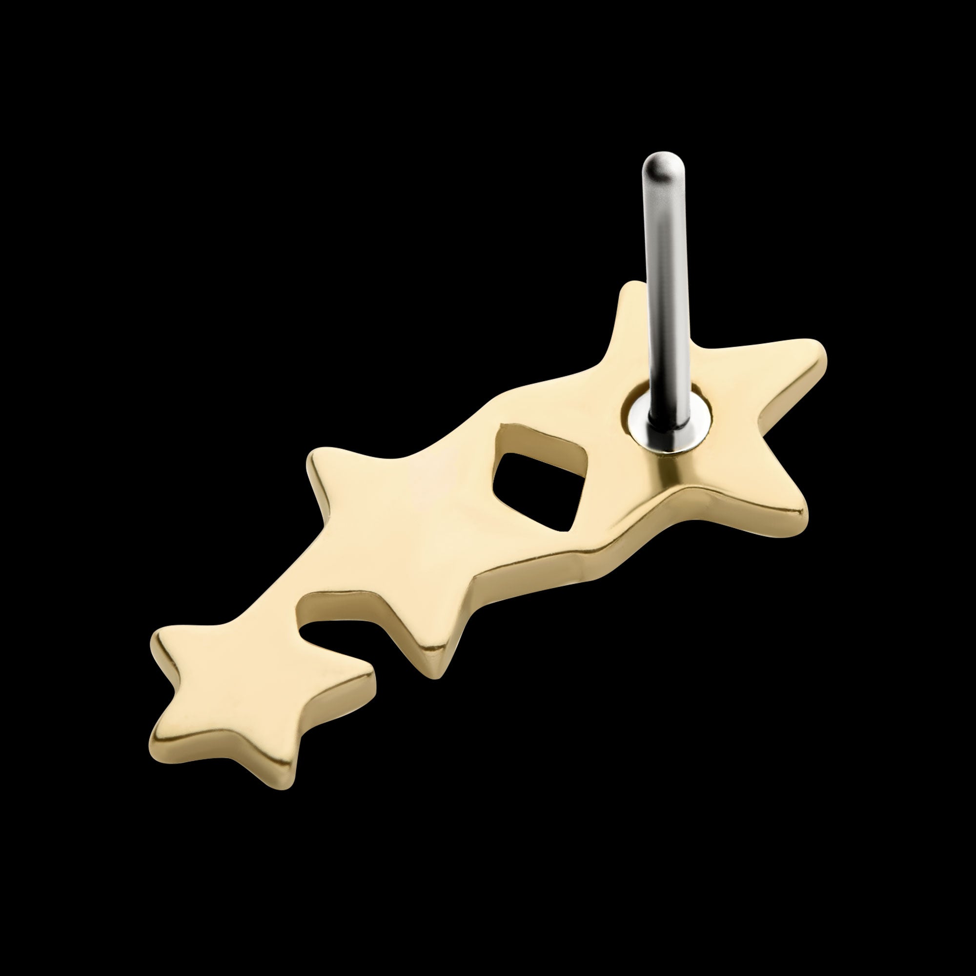 3-Cluster Star Flatback Stud Earring / Nosering - 14Kt Yellow Gold