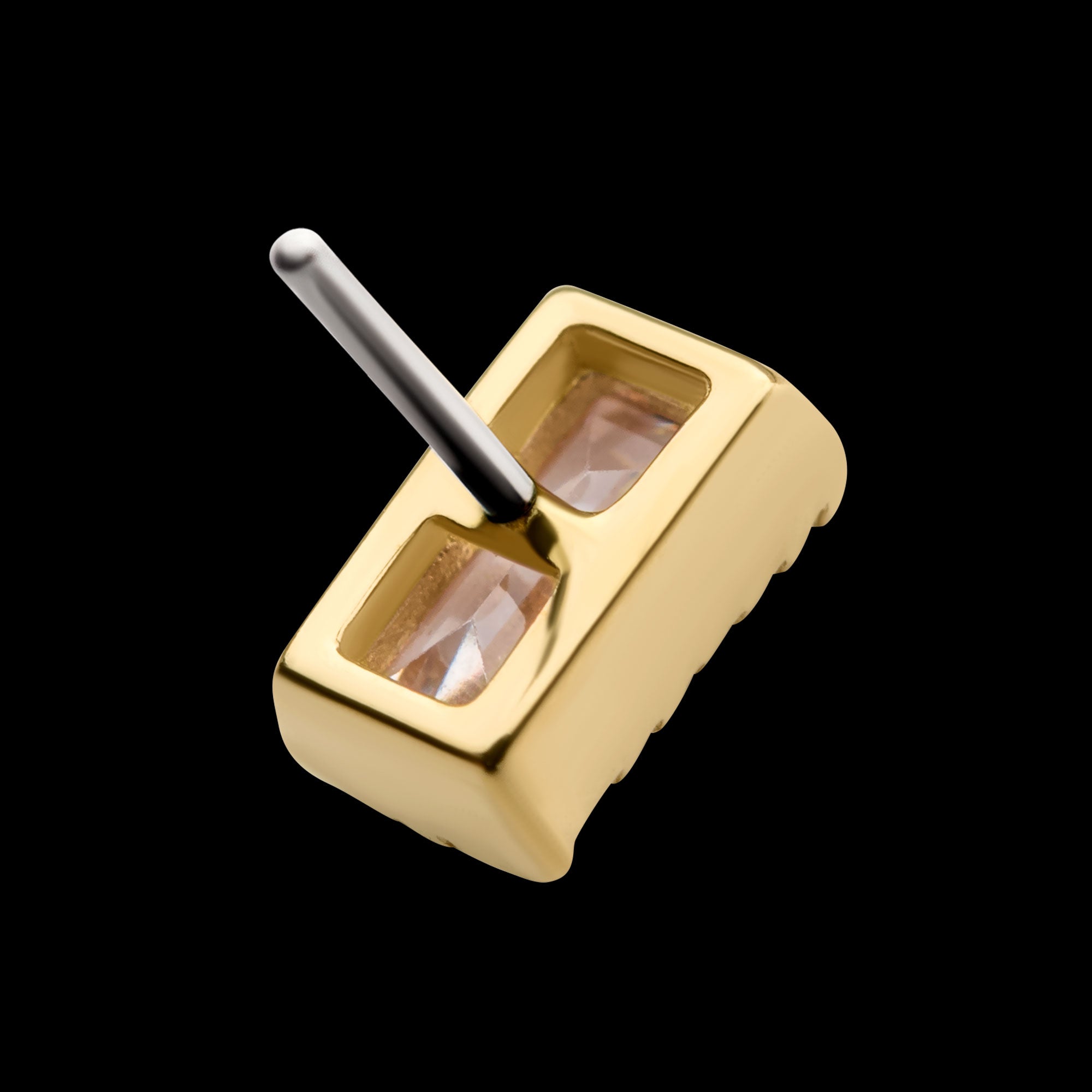 Baguette CZ Rectangular Flatback Stud Earring / Nosering - CZ in 14Kt Yellow Gold