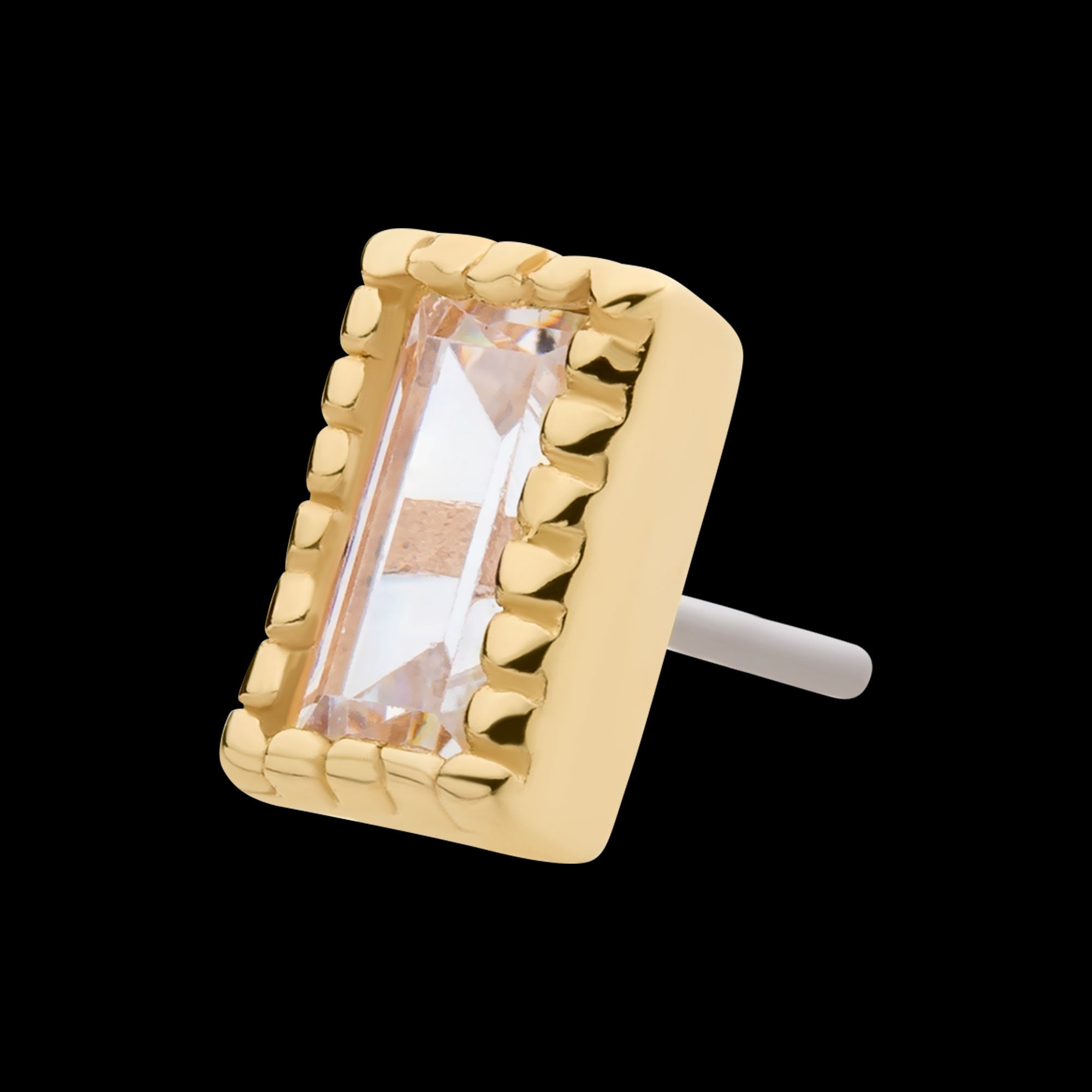 Baguette CZ Rectangular Flatback Stud Earring / Nosering - CZ in 14Kt Yellow Gold