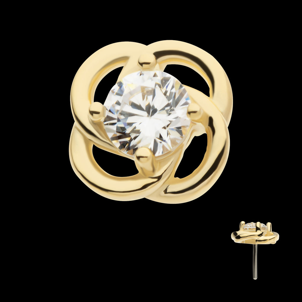 Prong Set Round CZ Gem Swirl Flatback Stud Earring / Nosering - CZ in 14Kt Yellow Gold