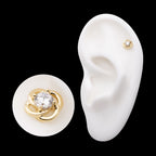 Prong Set Round CZ Gem Swirl Flatback Stud Earring / Nosering - CZ in 14Kt Yellow Gold