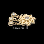 Mandala Flower with Triple Bezel Set Gem Dangle Flatback Stud Earring / Nosering - Gem in 14Kt Yellow Gold