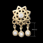Mandala Flower with Triple Bezel Set Gem Dangle Flatback Stud Earring / Nosering - Gem in 14Kt Yellow Gold