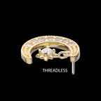 Pave Set Gem Crescent Moon with Floating Star Gem Flatback Stud Earring / Nosering - Gem in 14Kt Yellow Gold