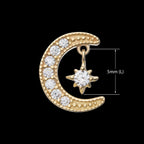 Pave Set Gem Crescent Moon with Floating Star Gem Flatback Stud Earring / Nosering - Gem in 14Kt Yellow Gold