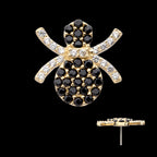 Pave Set Full Clear and Black Gem Spider Flatback Stud Earring / Nosering - Black Gem in 14Kt Yellow Gold