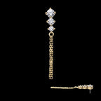 3-Graduated Round Gem with 2-Chain Dangle Flatback Stud Earring / Nosering - Gem in 14Kt Yellow Gold