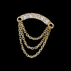 Gem Curved Bar with 3-Tier Chain Dangle Flatback Stud Earring / Nosering - Gem in 14Kt Yellow Gold