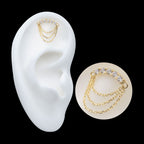 Gem Curved Bar with 3-Tier Chain Dangle Flatback Stud Earring / Nosering - Gem in 14Kt Yellow Gold