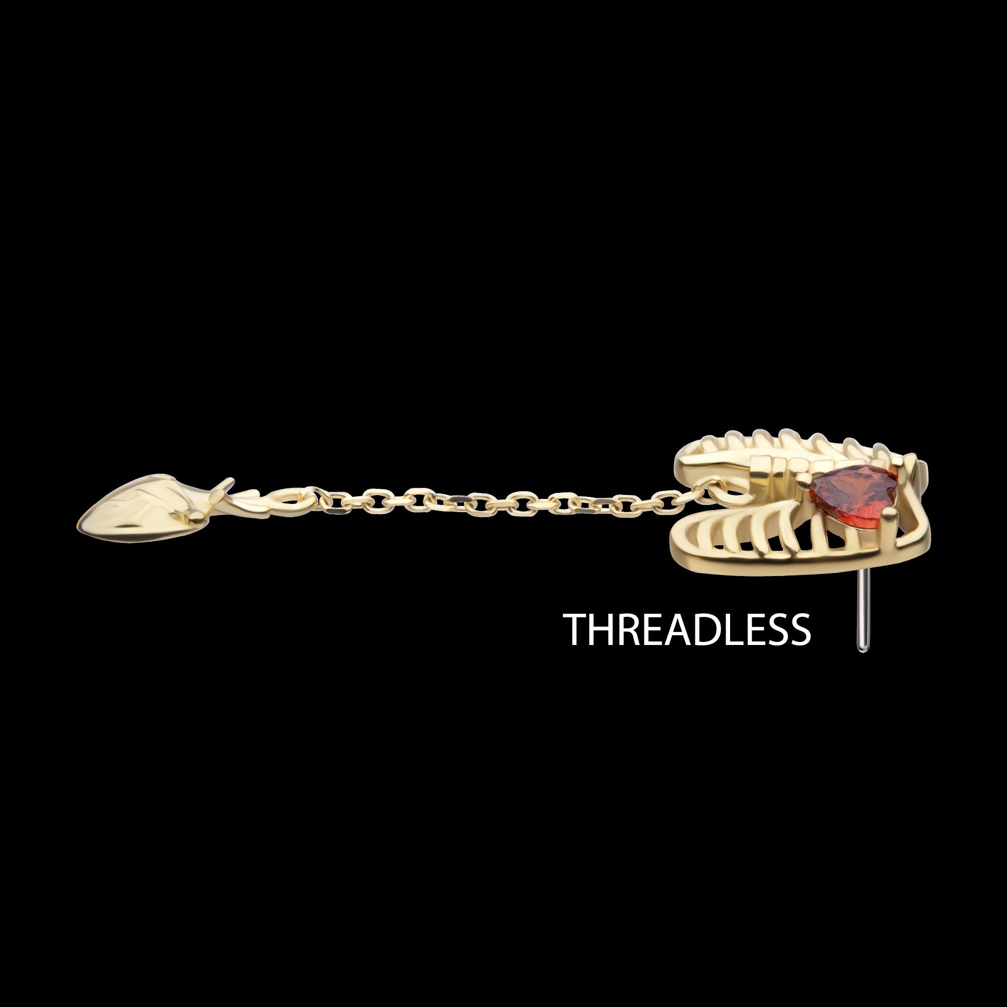 Heart Gem Rib Cage with Anatomical Heart Dangle Flatback Stud Earring / Nosering - Gem in 14Kt Yellow Gold