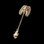 Heart Gem Rib Cage with Anatomical Heart Dangle Flatback Stud Earring / Nosering - Gem in 14Kt Yellow Gold