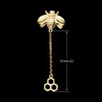 Honeycomb with Bee Chain Dangle Flatback Stud Earring / Nosering - 14Kt Yellow Gold