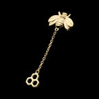 Honeycomb with Bee Chain Dangle Flatback Stud Earring / Nosering - 14Kt Yellow Gold