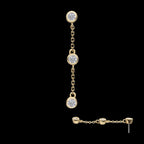 Triple Bezel Set Round Gem Dangle Flatback Stud Earring / Nosering - Gem in 14Kt Yellow Gold