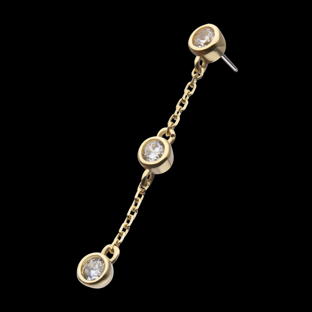 Triple Bezel Set Round Gem Dangle Flatback Stud Earring / Nosering - Gem in 14Kt Yellow Gold