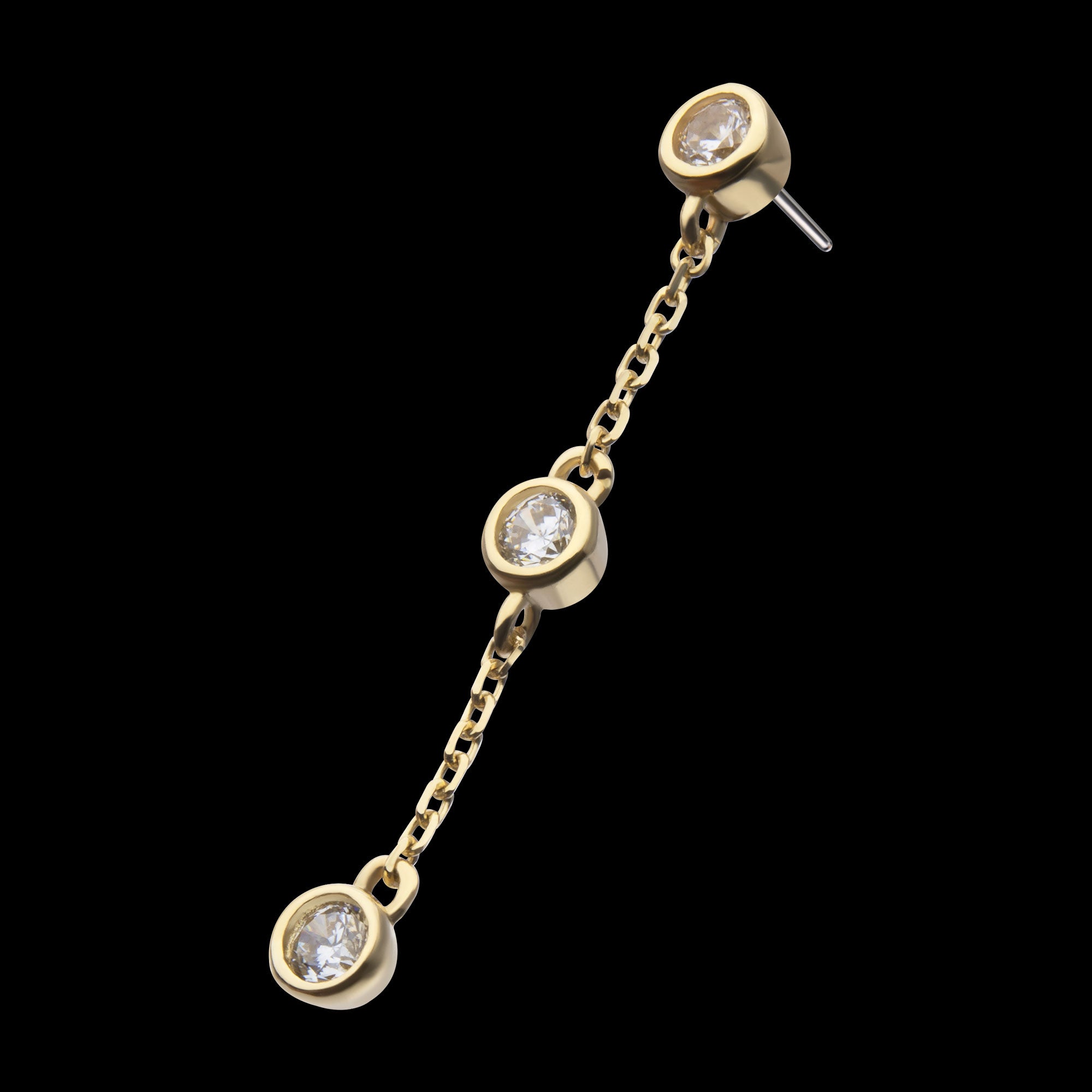 Triple Bezel Set Round Gem Dangle Flatback Stud Earring / Nosering - Gem in 14Kt Yellow Gold