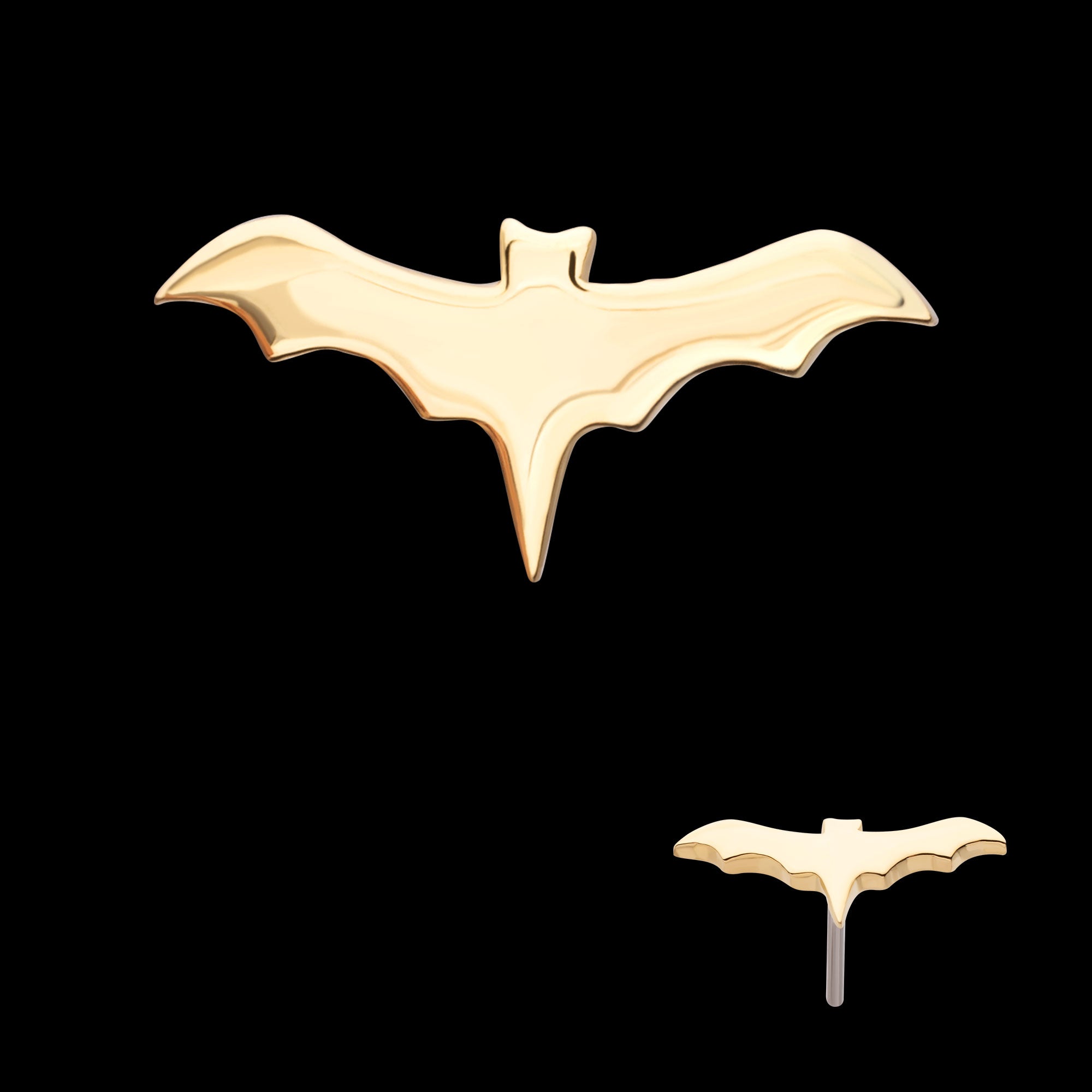 Polished Finish Bat Flatback Stud Earring / Nosering - 14Kt Yellow Gold