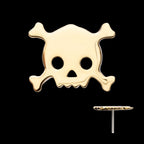 Polished Finish Skulls and Crossbones Flatback Stud Earring / Nosering - 14Kt Yellow Gold