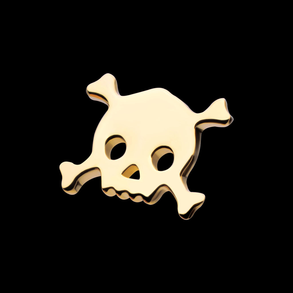 Polished Finish Skulls and Crossbones Flatback Stud Earring / Nosering - 14Kt Yellow Gold