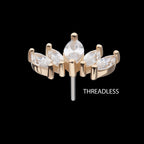 Prong Set Marquise Gem Cluster Fan Shape Flatback Stud Earring / Nosering - Gem in 14Kt Yellow Gold