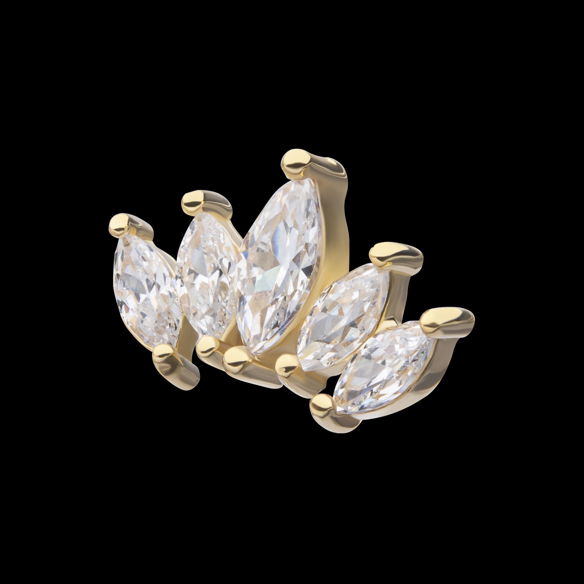 Prong Set Marquise Gem Cluster Fan Shape Flatback Stud Earring / Nosering - Gem in 14Kt Yellow Gold