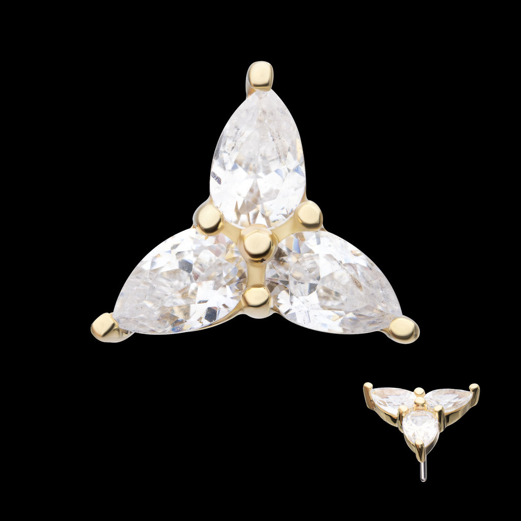 Prong Set Teardrop Gem Trinity Flatback Stud Earring / Nosering - Gem in 14Kt Yellow Gold