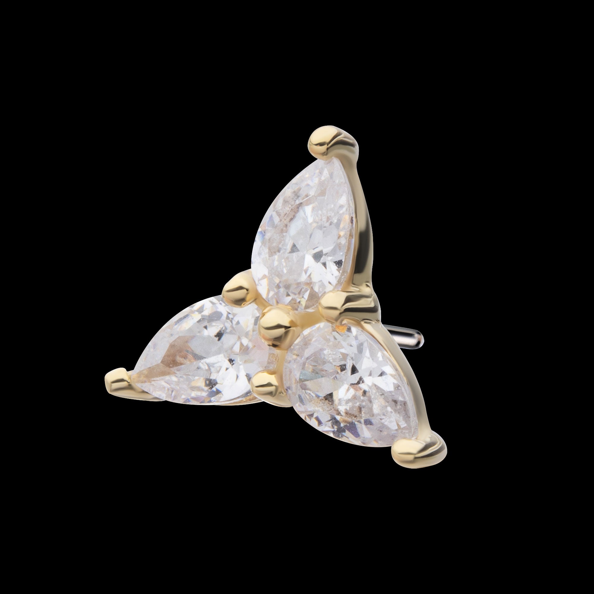 Prong Set Teardrop Gem Trinity Flatback Stud Earring / Nosering - Gem in 14Kt Yellow Gold
