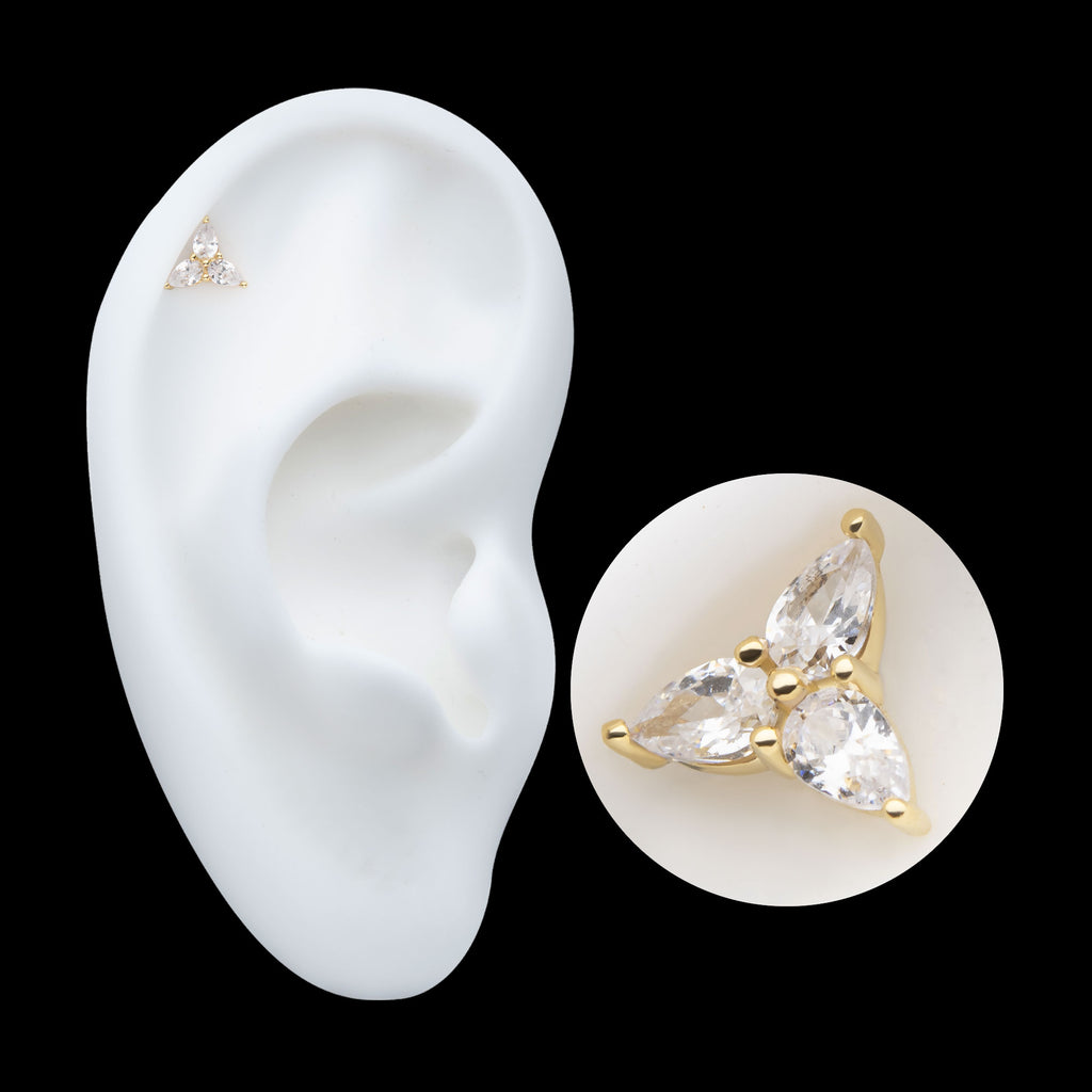 Prong Set Teardrop Gem Trinity Flatback Stud Earring / Nosering - Gem in 14Kt Yellow Gold