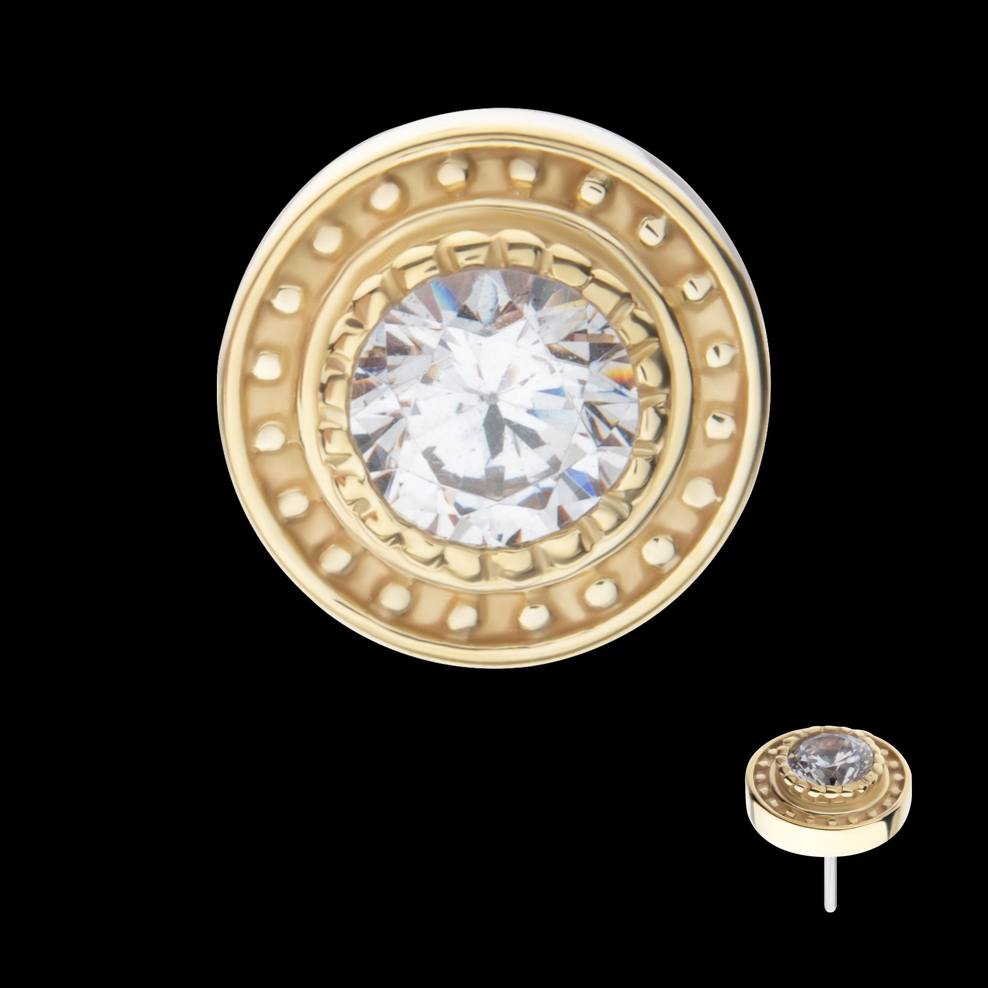 Beaded Edge Bezel Set Gem Flatback Stud Earring / Nosering - Gem in 14Kt Yellow Gold