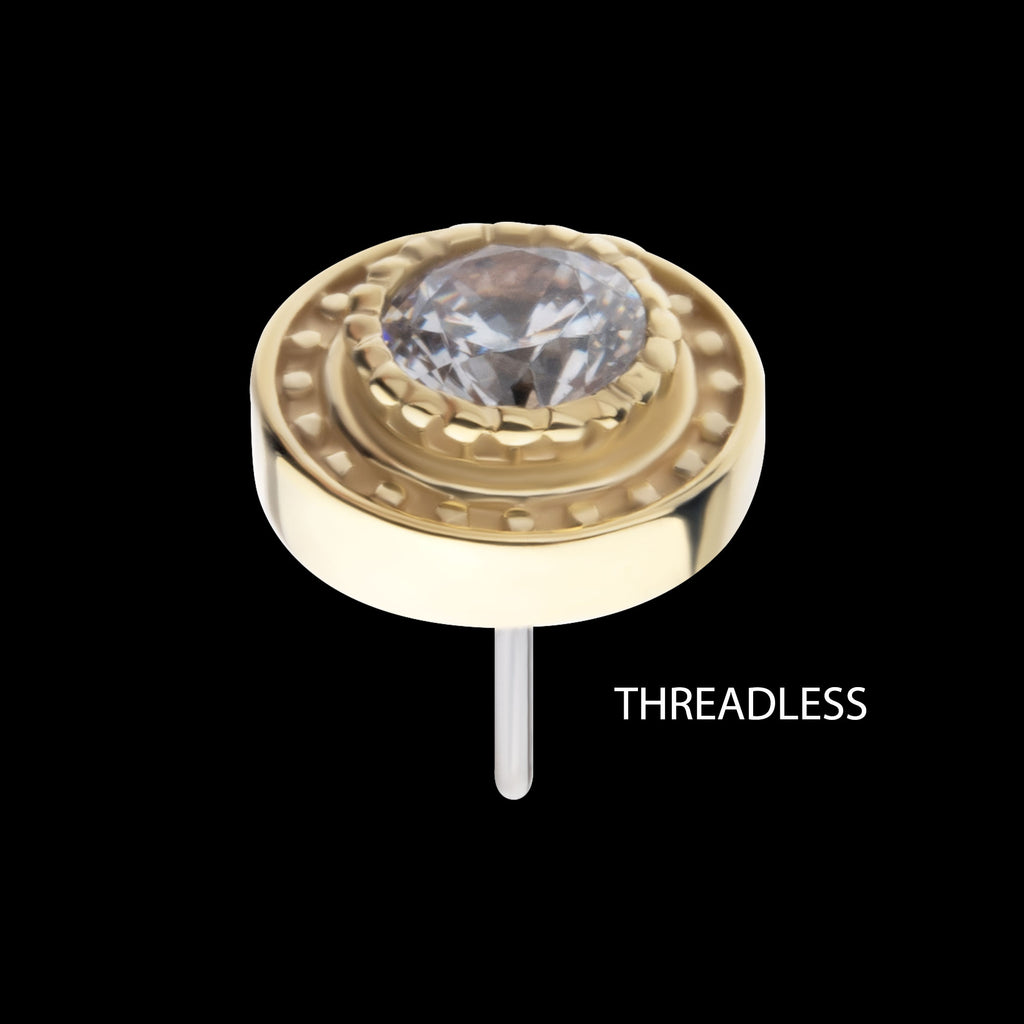 Beaded Edge Bezel Set Gem Flatback Stud Earring / Nosering - Gem in 14Kt Yellow Gold