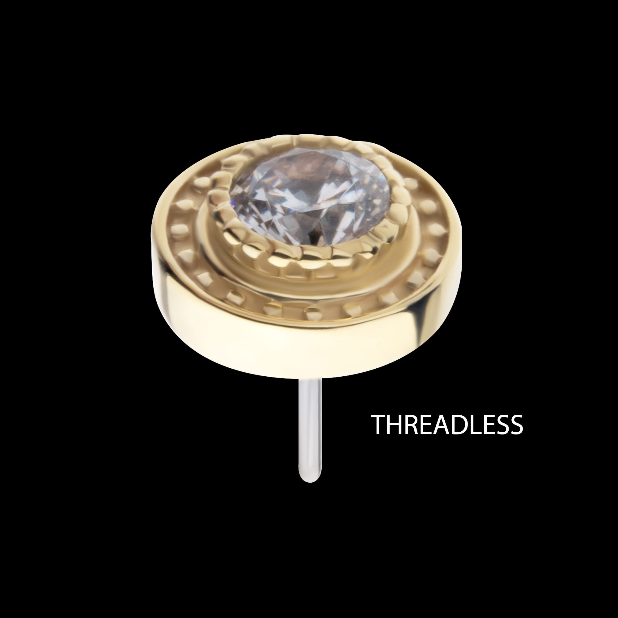 Beaded Edge Bezel Set Gem Flatback Stud Earring / Nosering - Gem in 14Kt Yellow Gold