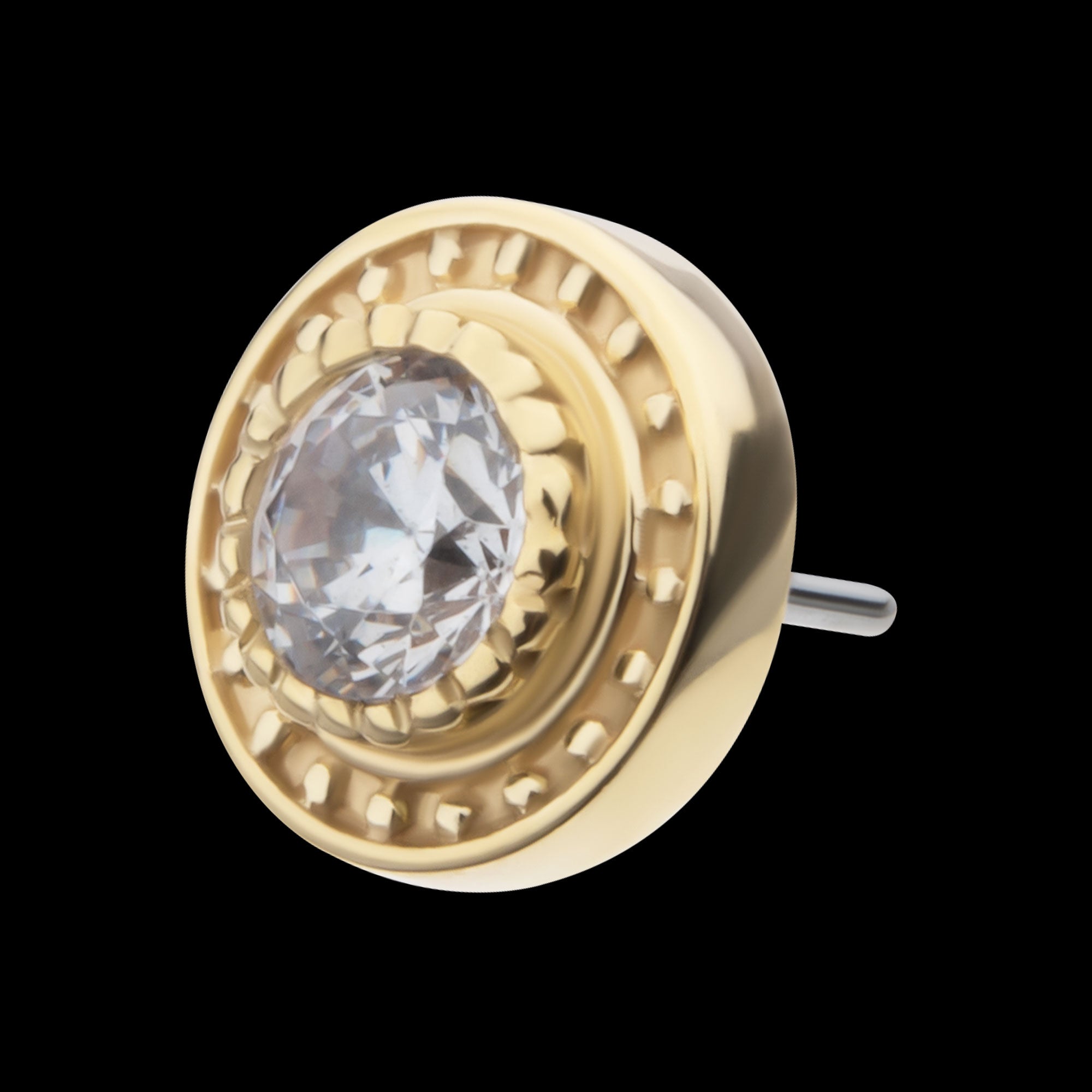 Beaded Edge Bezel Set Gem Flatback Stud Earring / Nosering - Gem in 14Kt Yellow Gold
